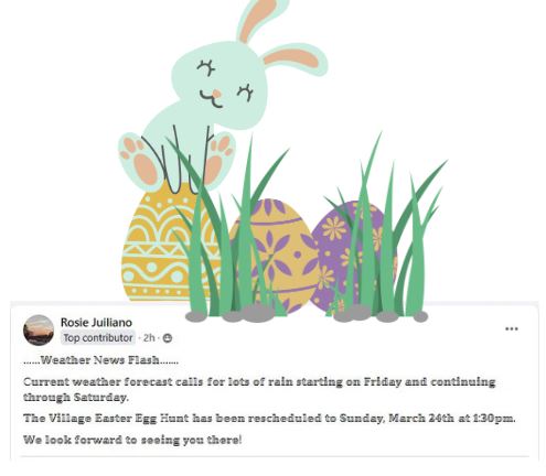 Easter Egg Hunt Rescheduled to Sunday, March 24th, at 1:30