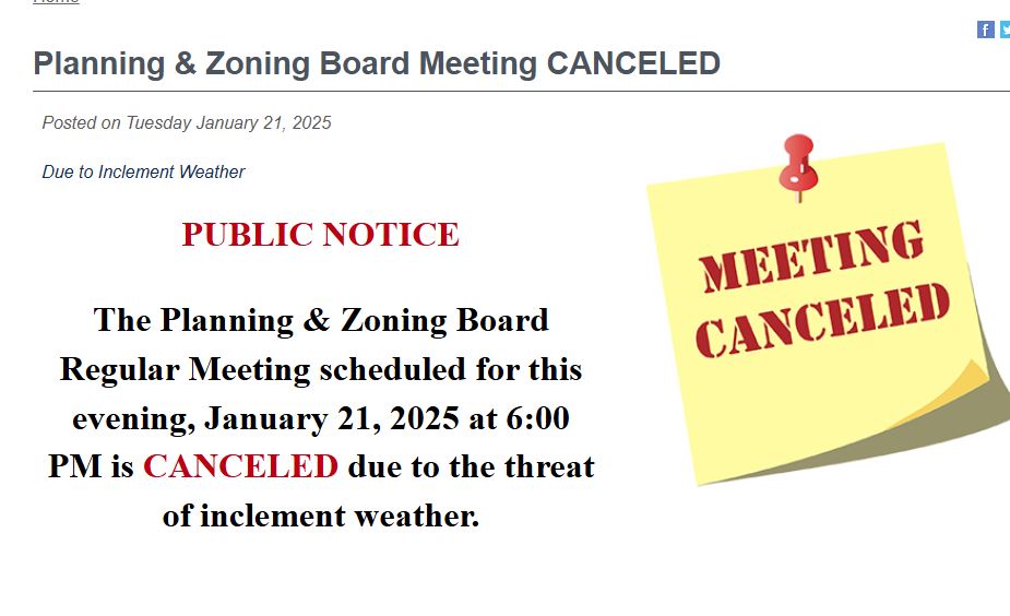 Planning & Zoning Meeting Canceled