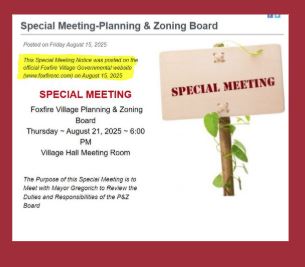 Planning & Zoning Meeting Canceled and Special Meeting Scheduled