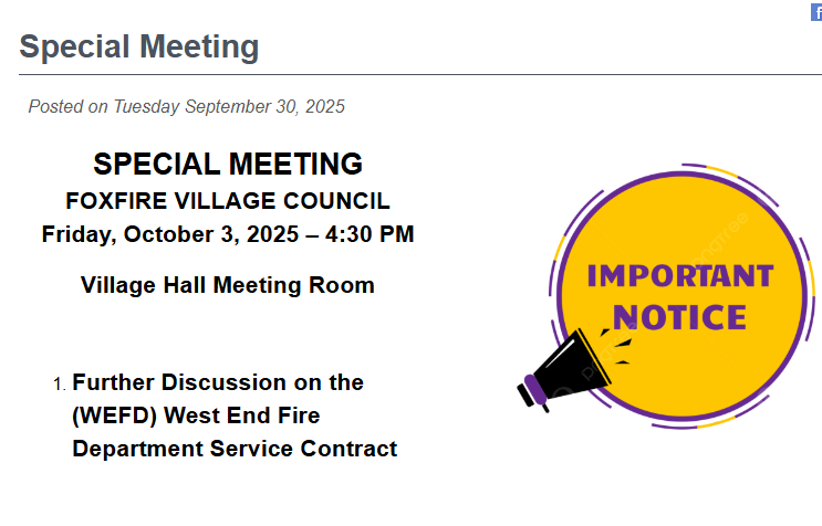 Special Meeting – Discussion on West End Fire Department Service Contract