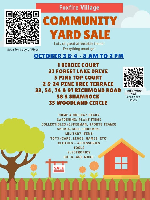 Foxfire Community Yard Sale Oct 3 & 4