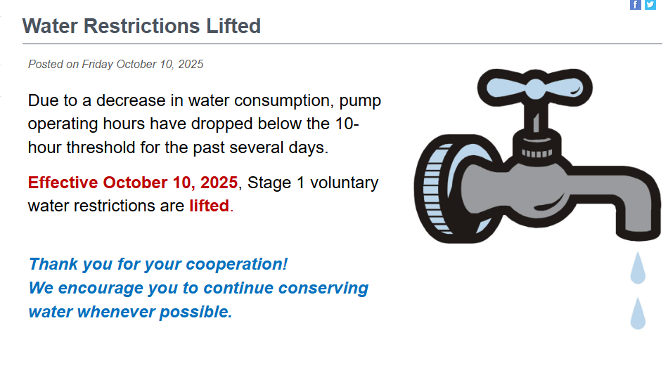 Water Restrictions Lifted
