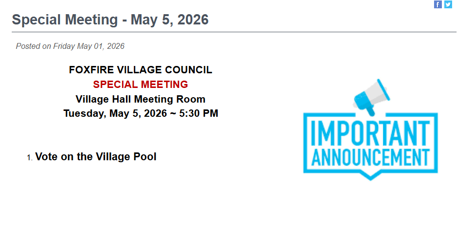 Foxfire Council Special Meeting – Pool