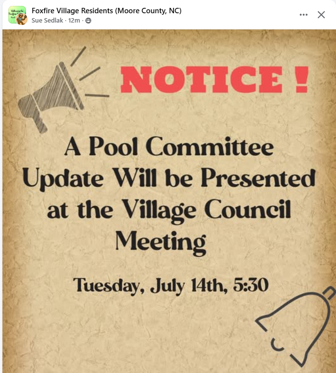 Pool Committee Update at Tuesday Council Meeting