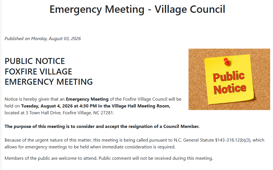 Emergency Meeting – Council Resignation