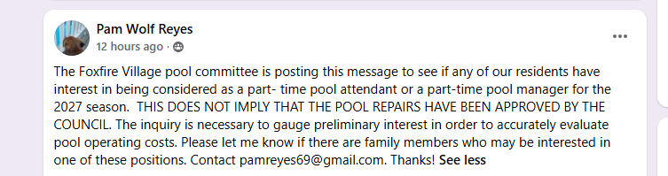 Inquiry Only – Possible Part-Time Pool Attendant