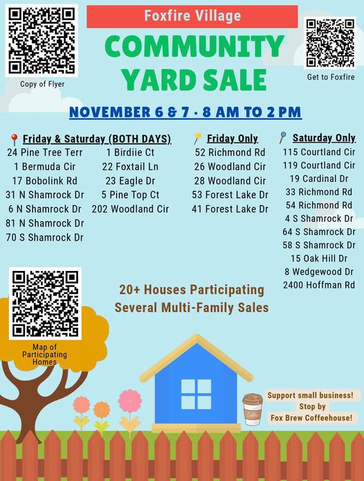 Foxfire Community Yard Sale Nov 6&7